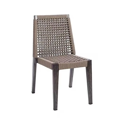 Wasserdichter Outdoor-Stuhl aus Metall, Aluminium, Holzmaserung, gewebtes Seil